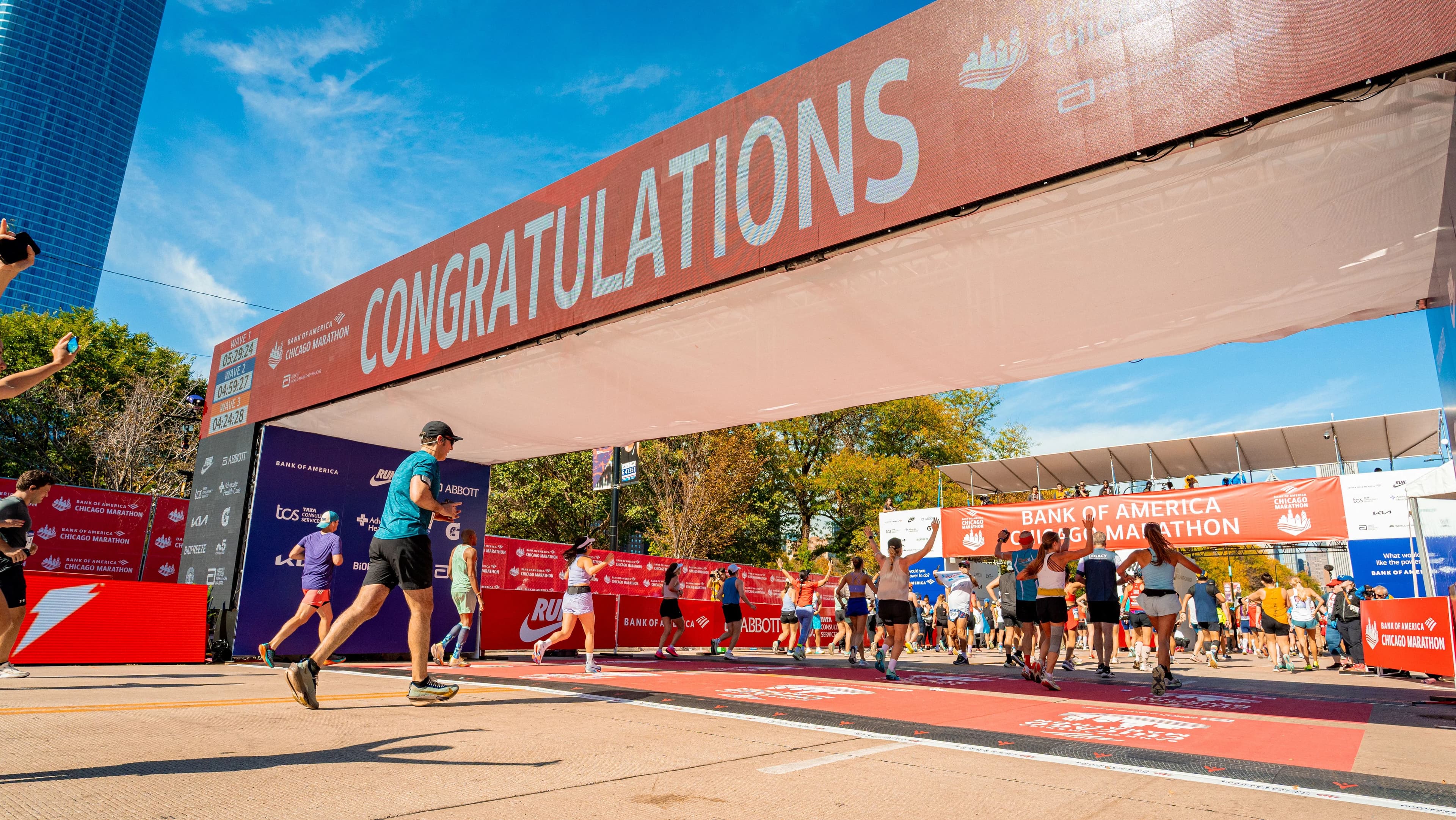 Experience the energy of the Chicago Marathon finish line. See how runners push through the final stretch and celebrate months of training.